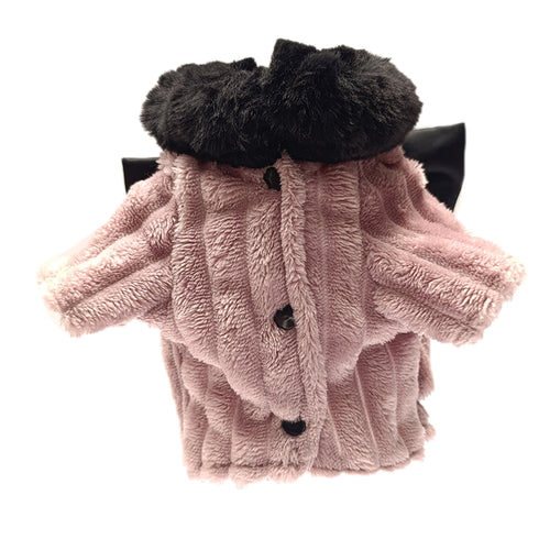 Abrigo peludo palo de rosa con boina