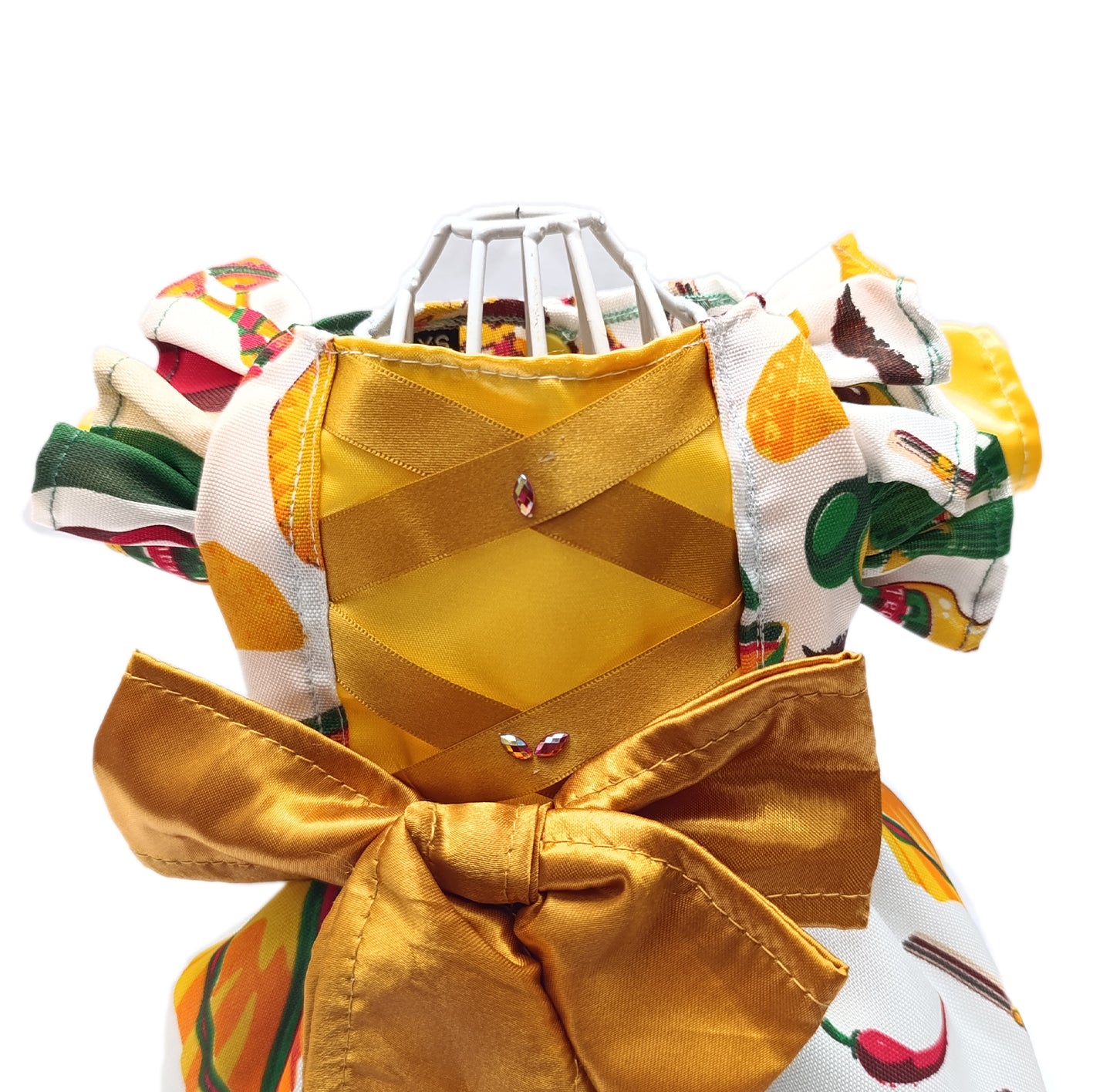 Vestido mexicano guitarras blanco con dorado