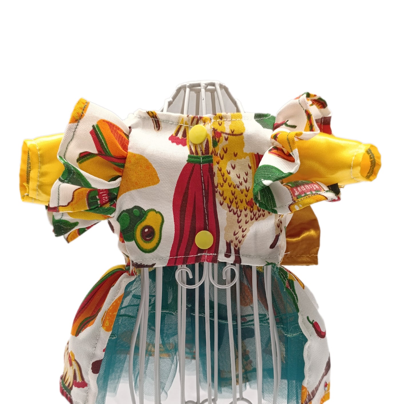 Vestido mexicano guitarras blanco con dorado