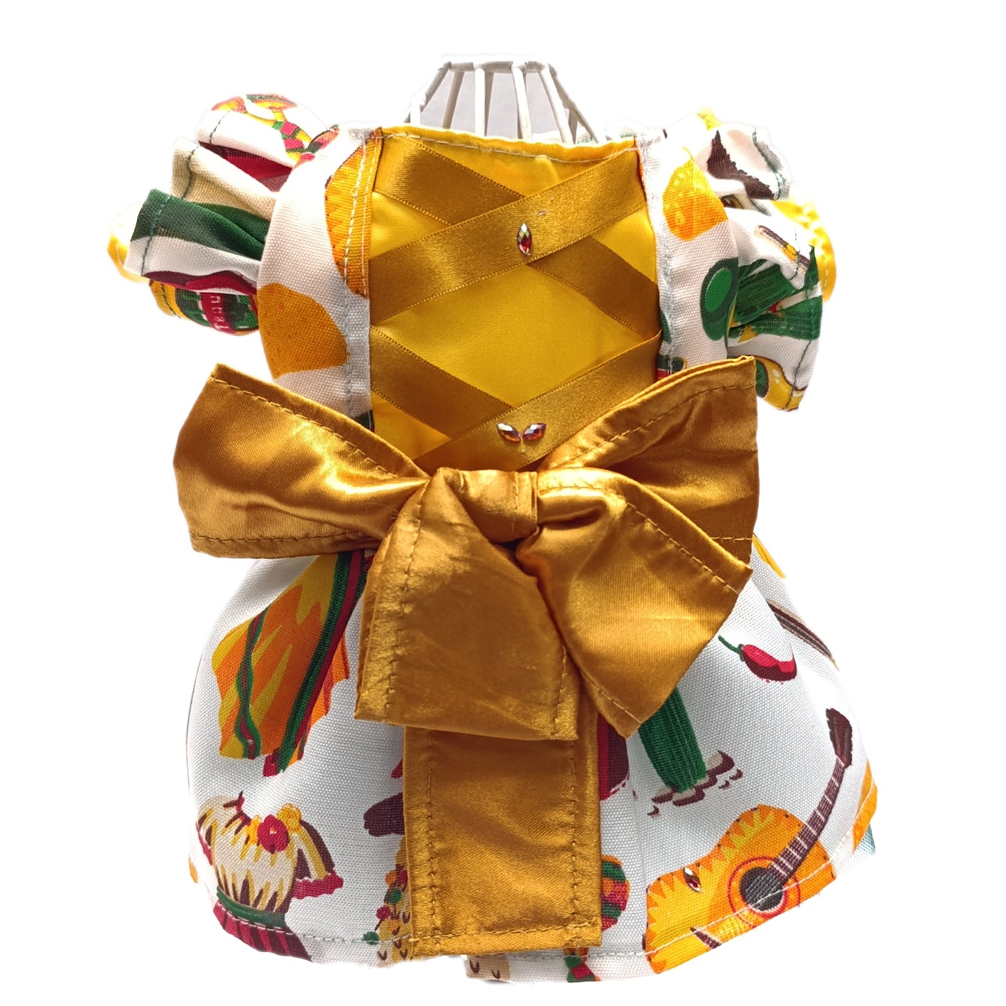 Vestido mexicano guitarras blanco con dorado
