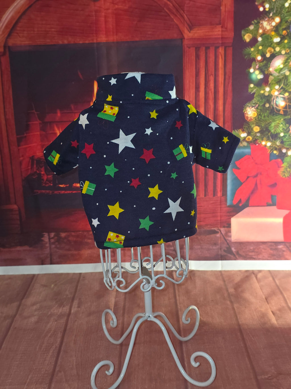 Camisa hembra jumper algodon azul con estrellas Navidad