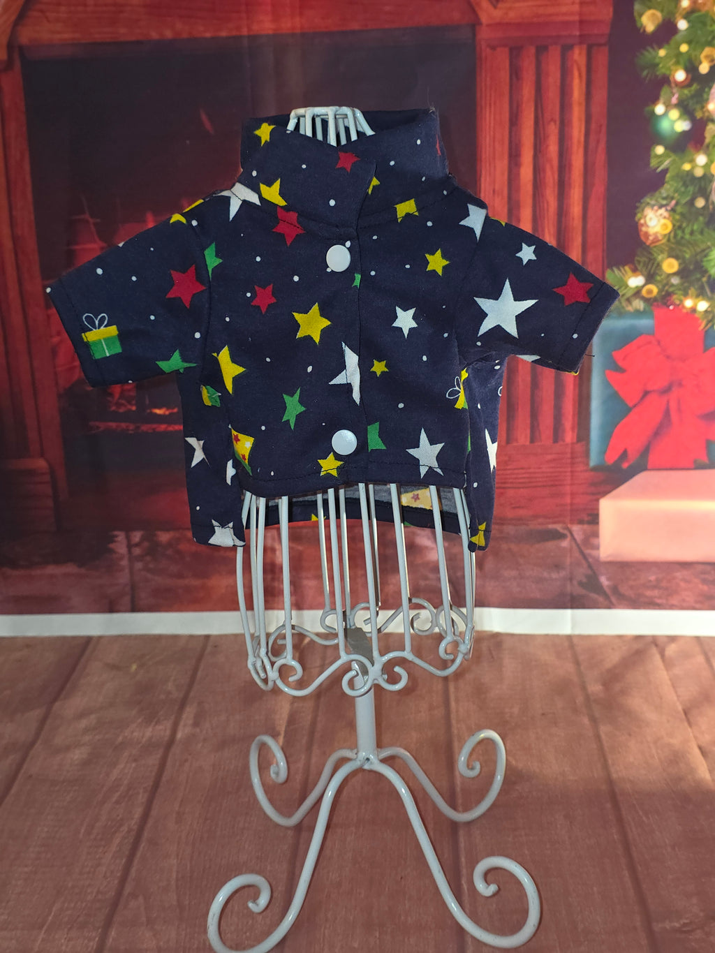 Camisa hembra jumper algodon azul con estrellas Navidad