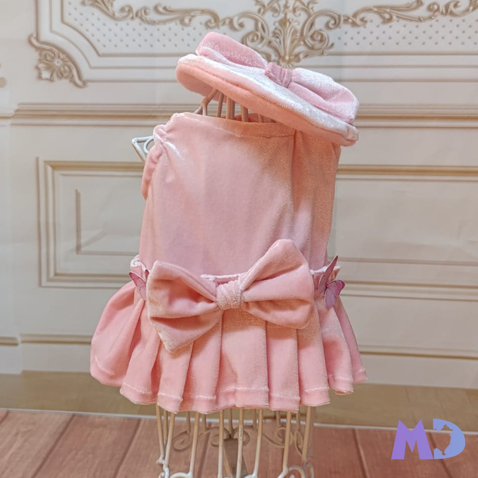 Vestido batita terciopelo rosa claro