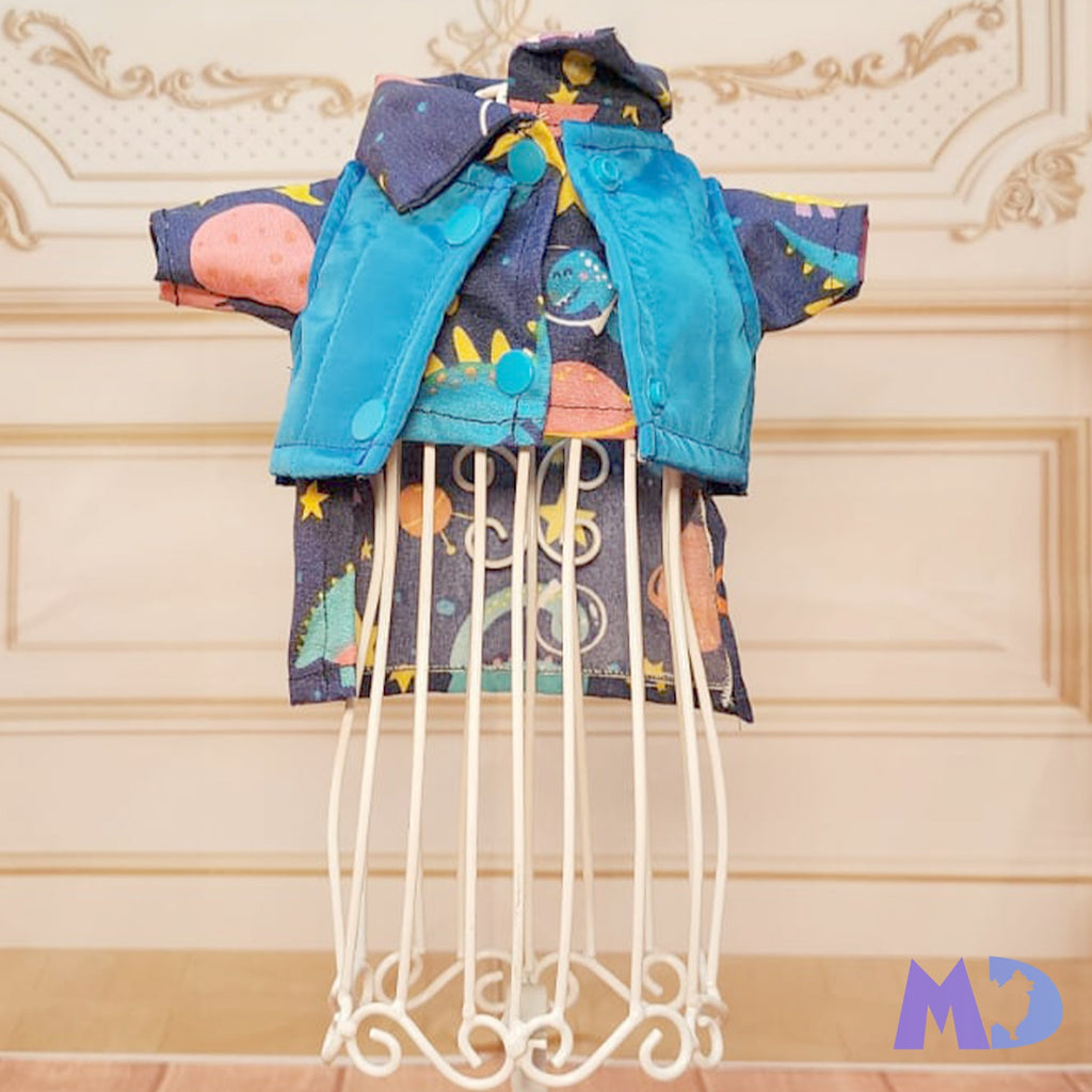 Chaleco y camisa azul dinosaurios