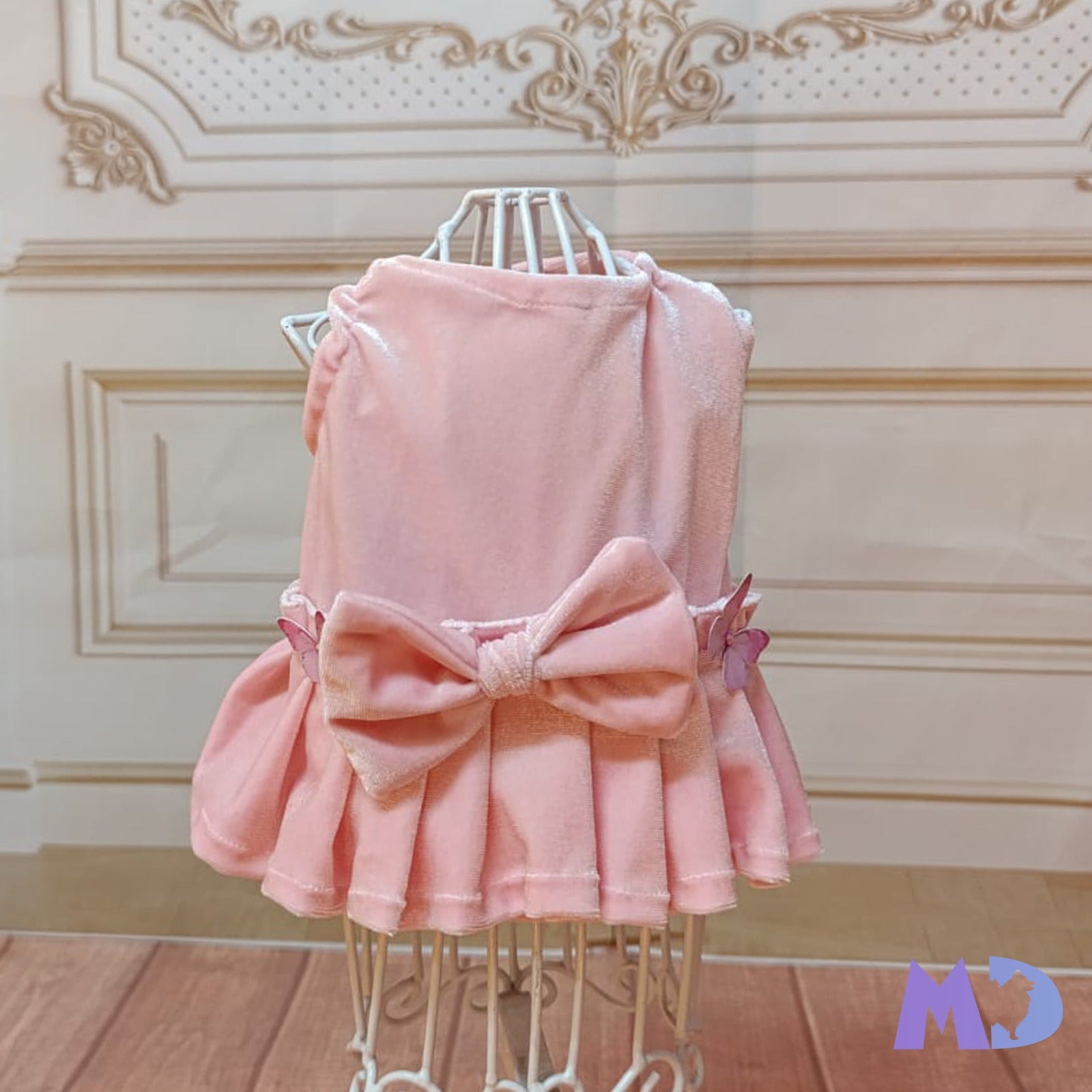 Vestido batita terciopelo rosa claro