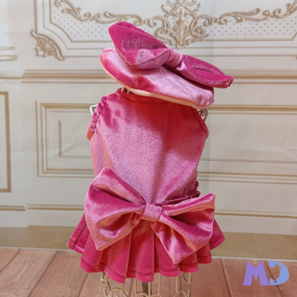 Vestido batita terciopelo rosa fiusha