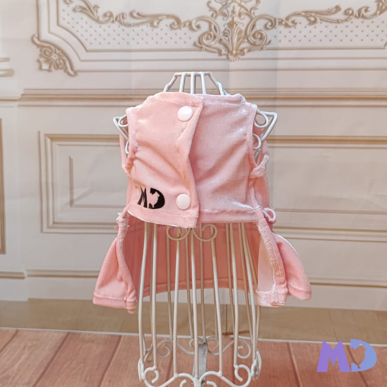 Vestido batita terciopelo rosa claro