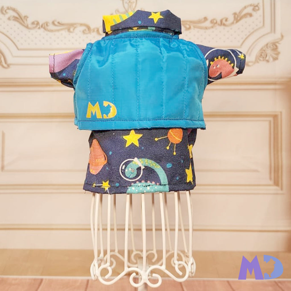 Chaleco y camisa azul dinosaurios